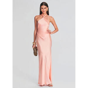 NWT $798 Retrofete Ester Orange Halter Satin Designer Dress Gown Bridal XL Tie